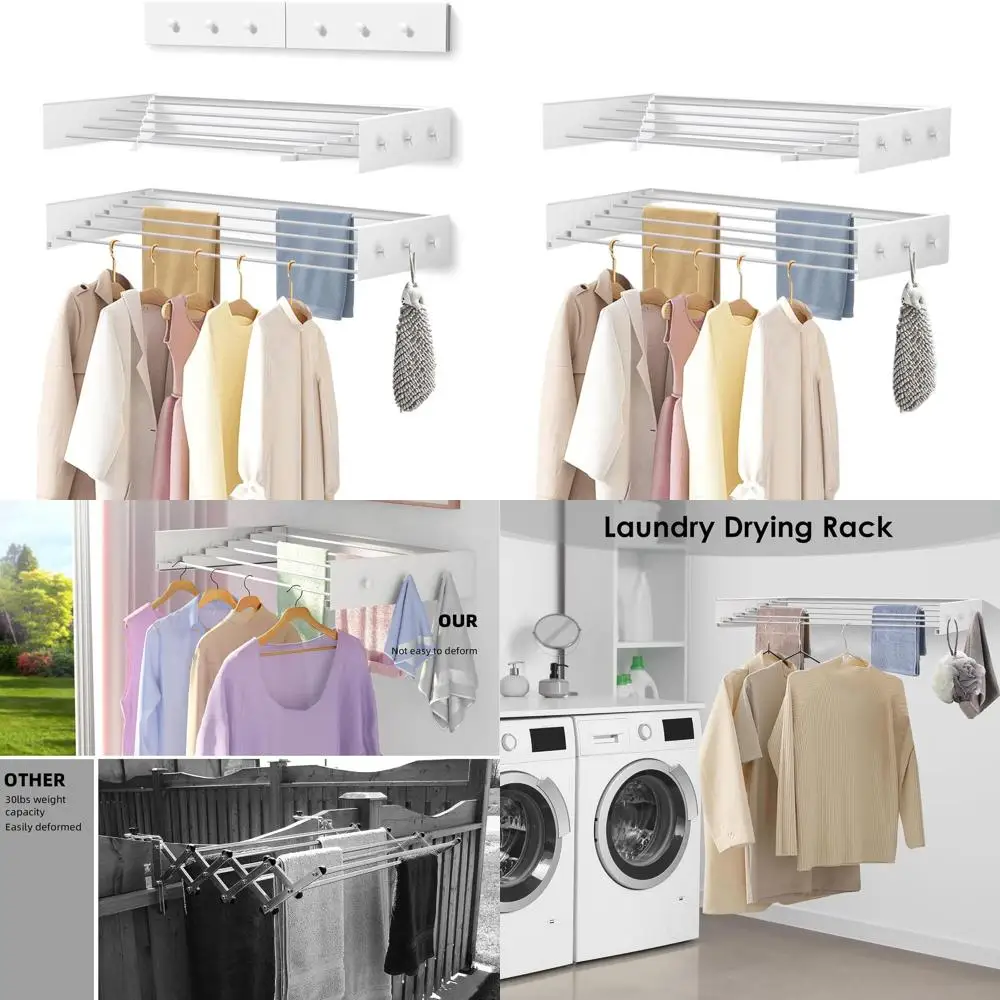 

Space-Saving Foldable Wall Mount Clothes Dryer Rack, 60 lbs Load, 31.5 White