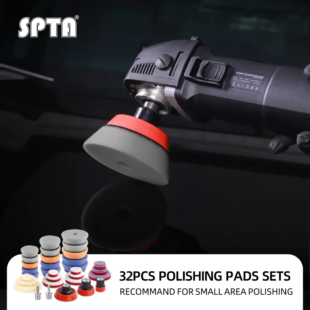 SPTA PRO 32Pcs Detailing Mini Polishing Pads, Vehicle Buffing Pads Preserving Wax&Polishing Pads With Adapter For Mini Polisher