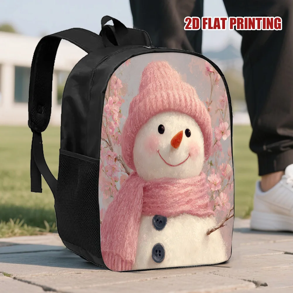 

1 piece Flower Snowman Smile 2D Flat Printed Backpack - Lightweight and Durable Polyester School Bag