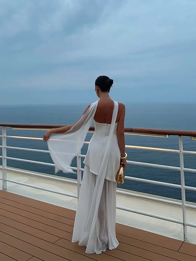 Abito lungo patchwork in rete con nastro senza spalline alla moda Abito lungo elegante senza maniche senza schienale per le vacanze Nuovi abiti da spiaggia da donna