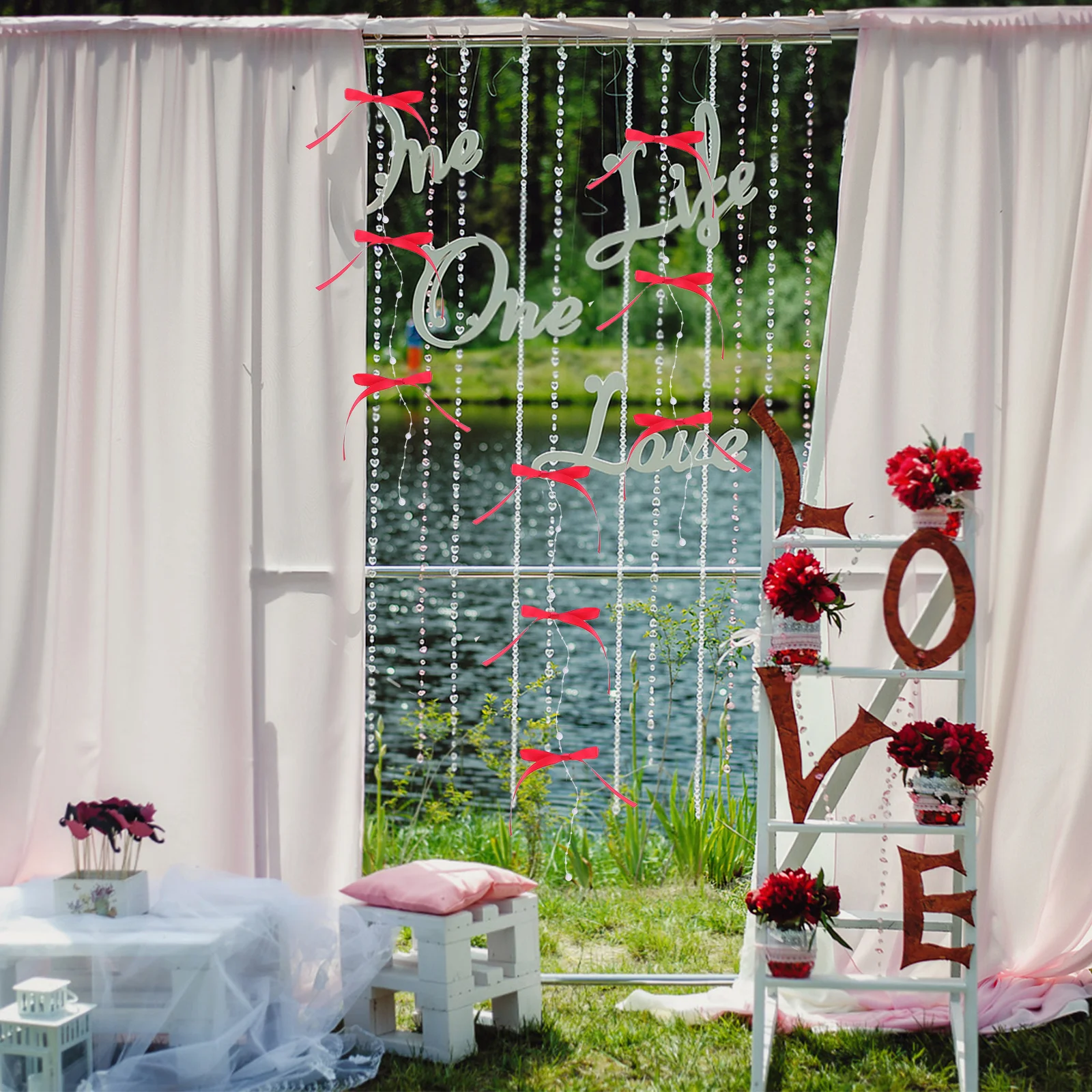 

Bow Bead String Curtain Decorative Window Wedding Party Doorway Divider Beaded Tassels Hanging Room Screen Pink Easy