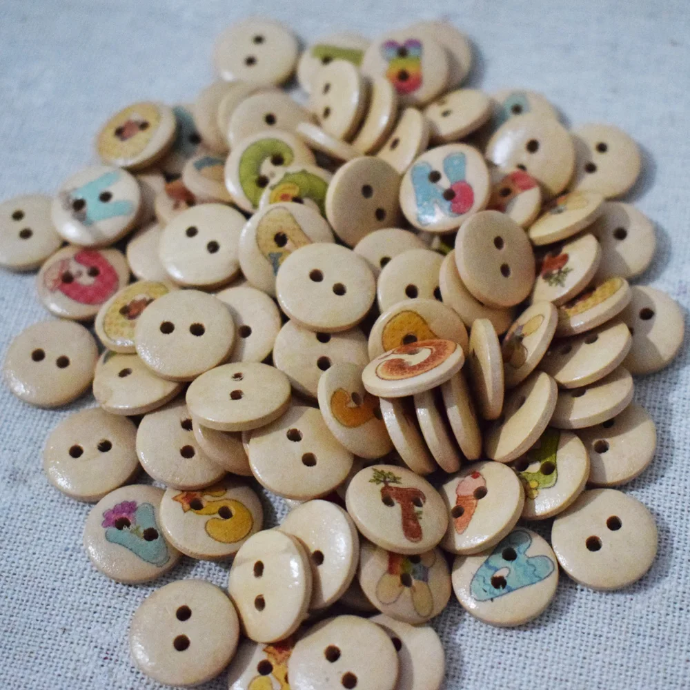 50PCS Letter Pattern Decorative Buttons for Crafts Sewing Accessories Wooden Button Decorative Scrapbooking Buttons for Clothing