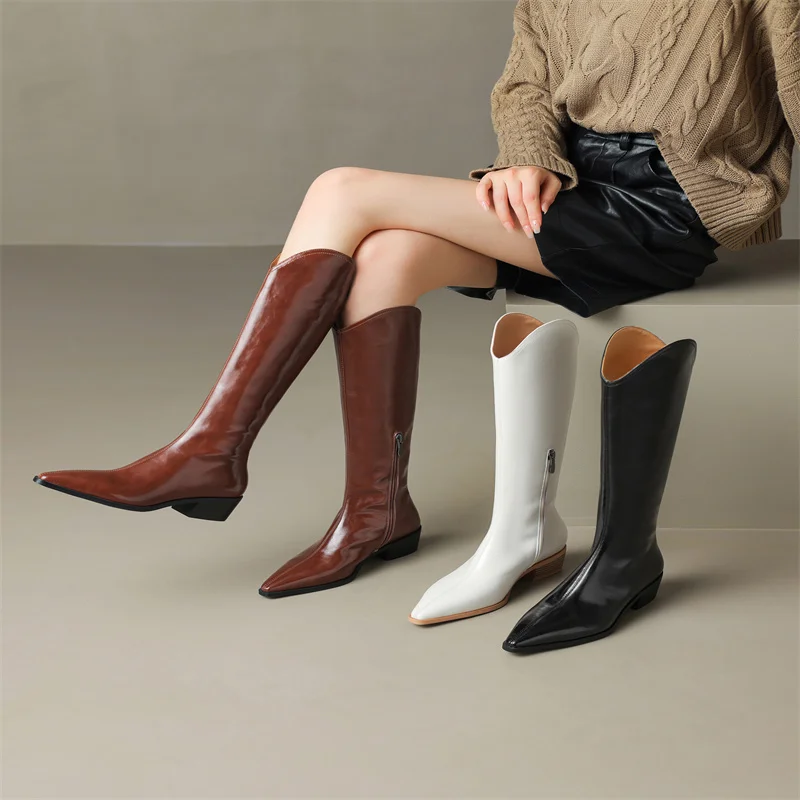 2026 new autumn winter women knee-high boots plus size 22-29cm split leather+pigskin/plush side zip women long boots fashion