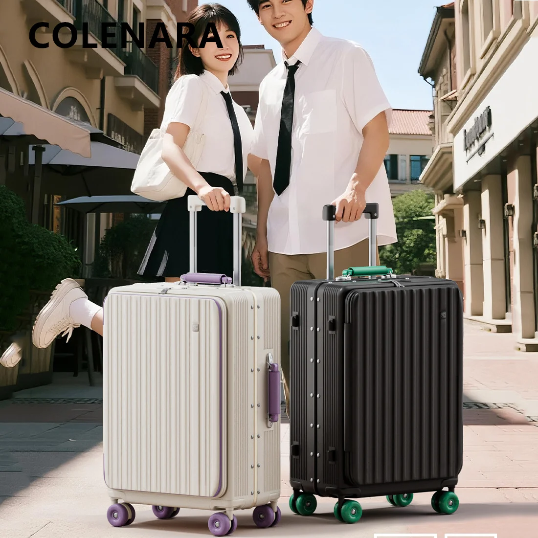 COLENARA USB Charging Suitcase ABS+PC Boarding Box Aluminum Frame Trolley Case 20