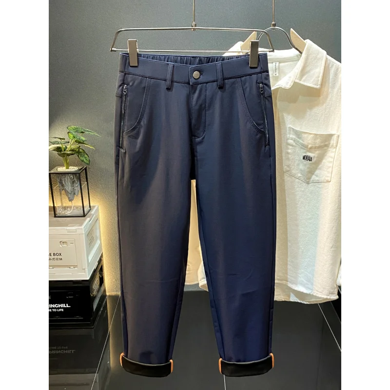 2025Autumn Winter New Zipper Pocket Casual Pants Men's Versatile Elastic Straight Business Pants