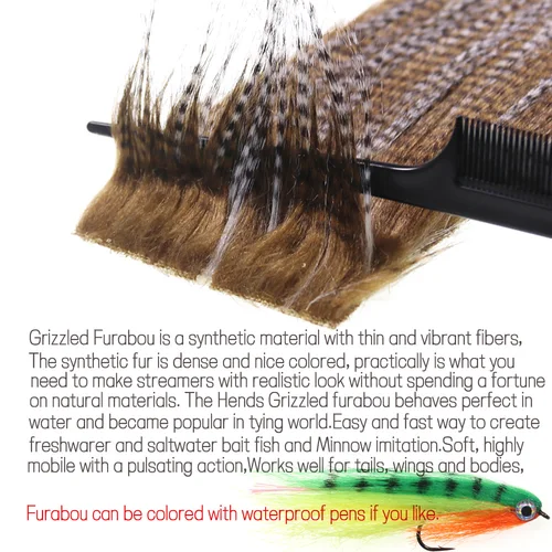 Imagen 2 del producto Vtwins fibra sintética suave Grizzled Furabou artesanía piel Material sintético pesca con mosca atado materiales Streamer ala de cola Grizzy