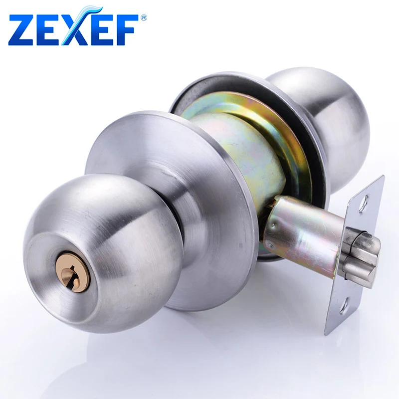 ZEXEF Stainless Steel Round Door Knobs Rotation Lock Knobset Handle Metal Door Knob With Key For Bedrooms Living Rooms Bathrooms