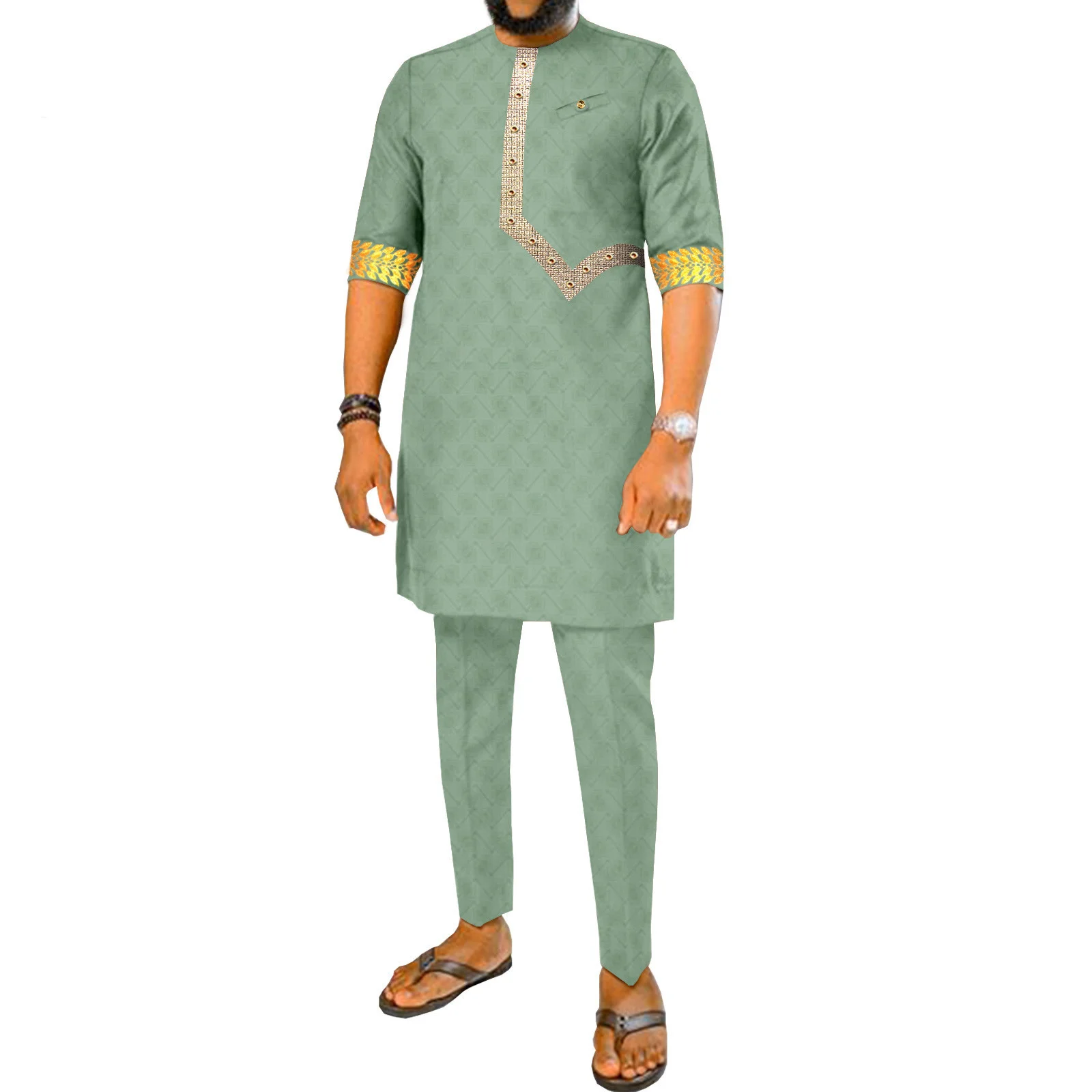 Dashiki African Ethnic Men's Short-Sleeved T-Shirt Trousers Suit Personality Printed Top Noble Wedding Banquet Activity Dress