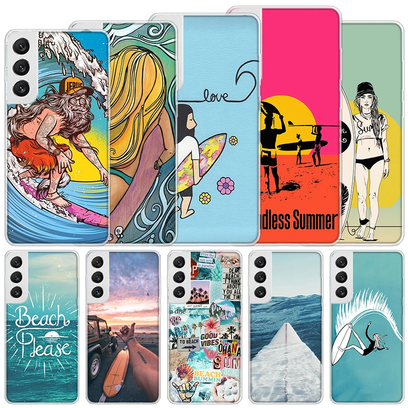 Surfboard Surfing Art Surf Girl Summer Soft Case For Samsung Galaxy M12 M21 M30S M31 M32 M51 M52 Phone Cover Note 8 9 10 + 20 Ul