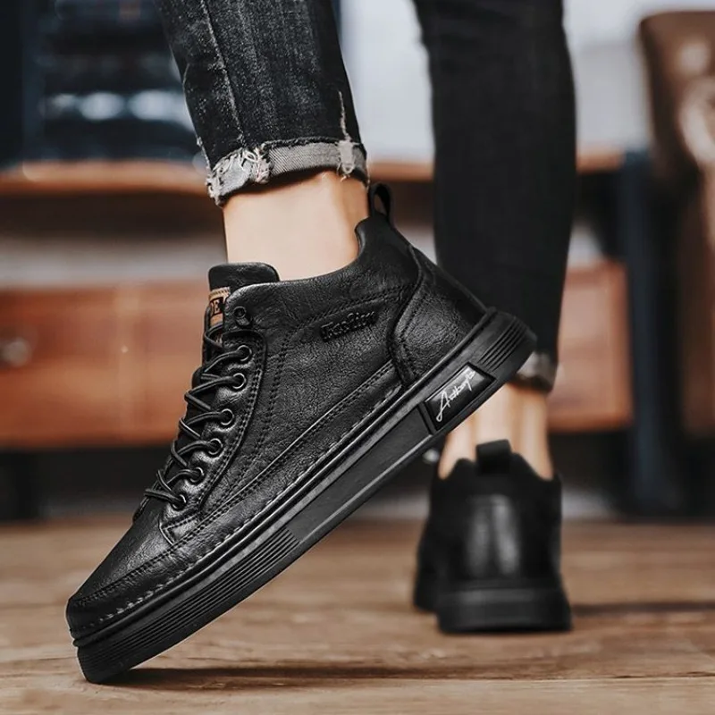 男性革カジュアルシューズ春の新ハイトッププラットフォームスニーカー高級英国ビジネススタイルスポーツシューズ男性用 Zapatos Hombre