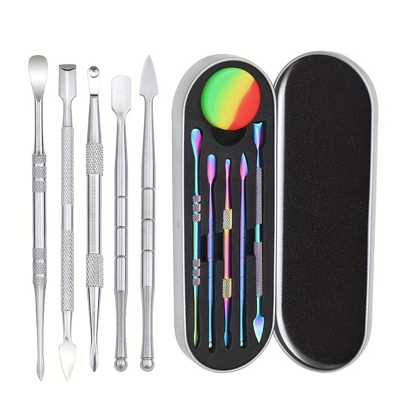 6 pezzi/set, kit cucchiaio multifunzione con custodia/barattolo in silicone, strumento per intaglio, kit per manicure, kit di strumenti per la rimozione del cerume