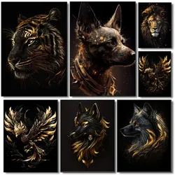 1PC Golden Lion Butterfly Wolf Tiger Poster Paper Home Living Room Entrance Bar Restaurant Art