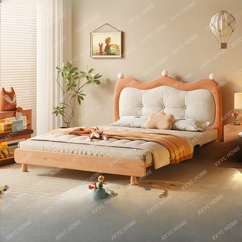 Crown Bed Girl Princess Bed Solid Wood Boy Single Bed Suspension without Bedside White Cream Style Nordic Cloud Bed