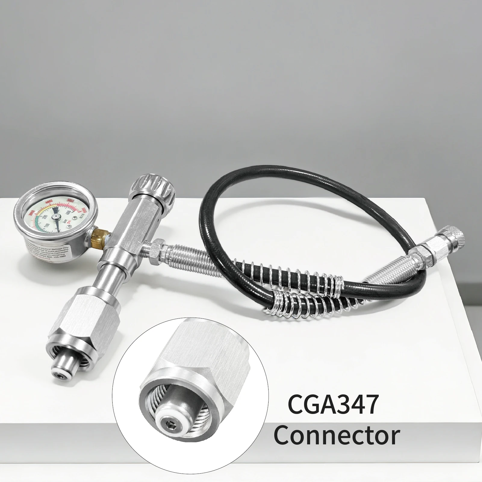 CGA347 SCBA Fill Station Refill Adapter with 400bar/6000psi Big Gauge and 24 Inch High Pressure Hose