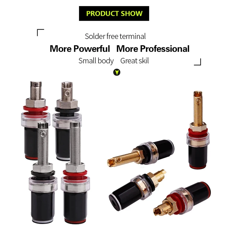 YYTCG 4Pcs No Welding Golden/Rhodium Plated Pure Copper Speaker Binding Post  for 4mm Banana Plug Speaker Amplifier Terminal
