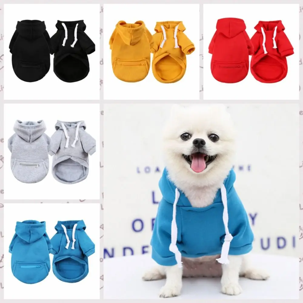 Warm Big Dog Hoodie Solid Color Soft Dog Sweater Coat Dog Sport Hoodies with Zipper Pocket Winter Dog Clothes For Fall Winter