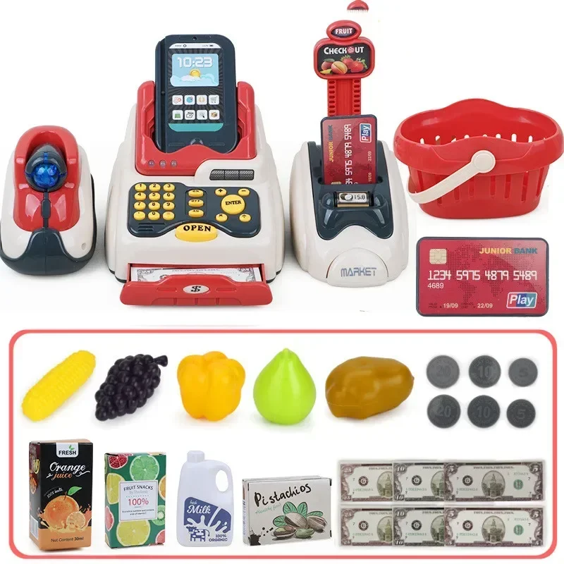 24pcs LED Lights and sound Children's cash register toy imitating supermarket cashier play house set kids toys for baby gift