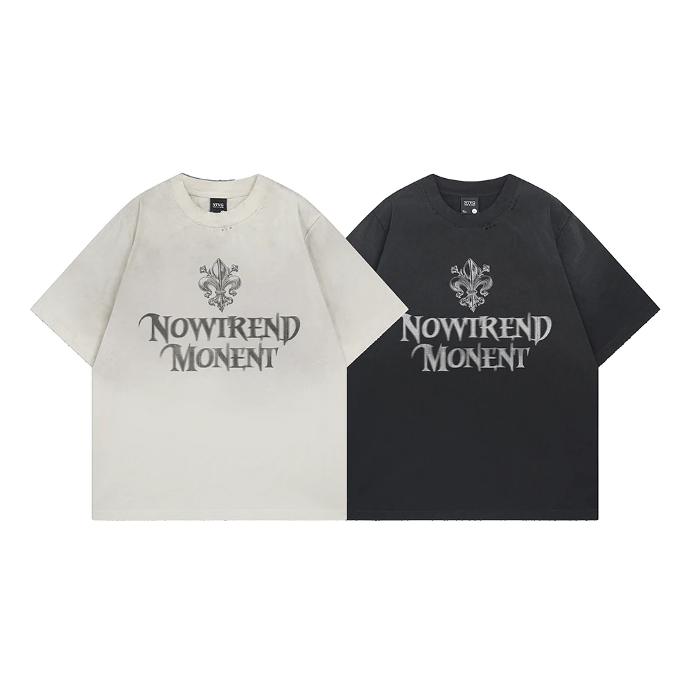 Vintage Black Letters Print T Shirts Men's Clothing Harajuku Y2k Ripped Short Sleeve Tee Summer Tops & T-shirt New Arrival Goods