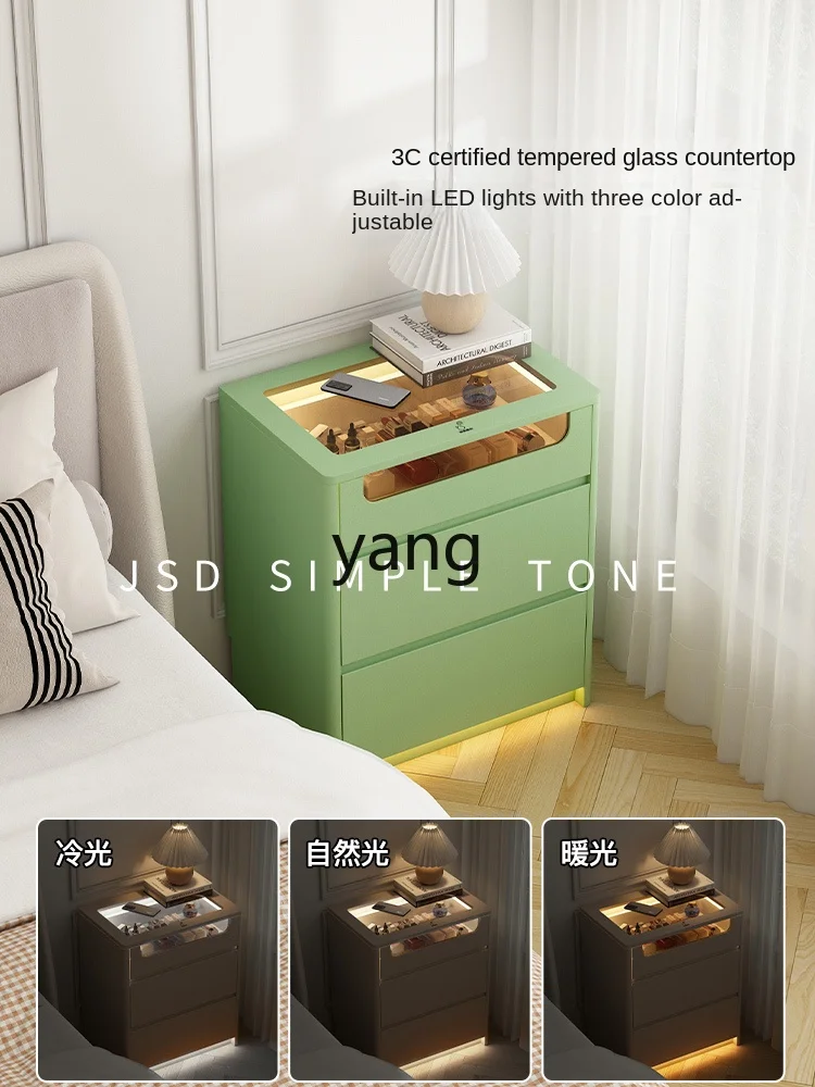 Yjq Simple Tone High-End Smart Bedside Table Floor Integrated Creative Solid Wood Paint Bedside Table