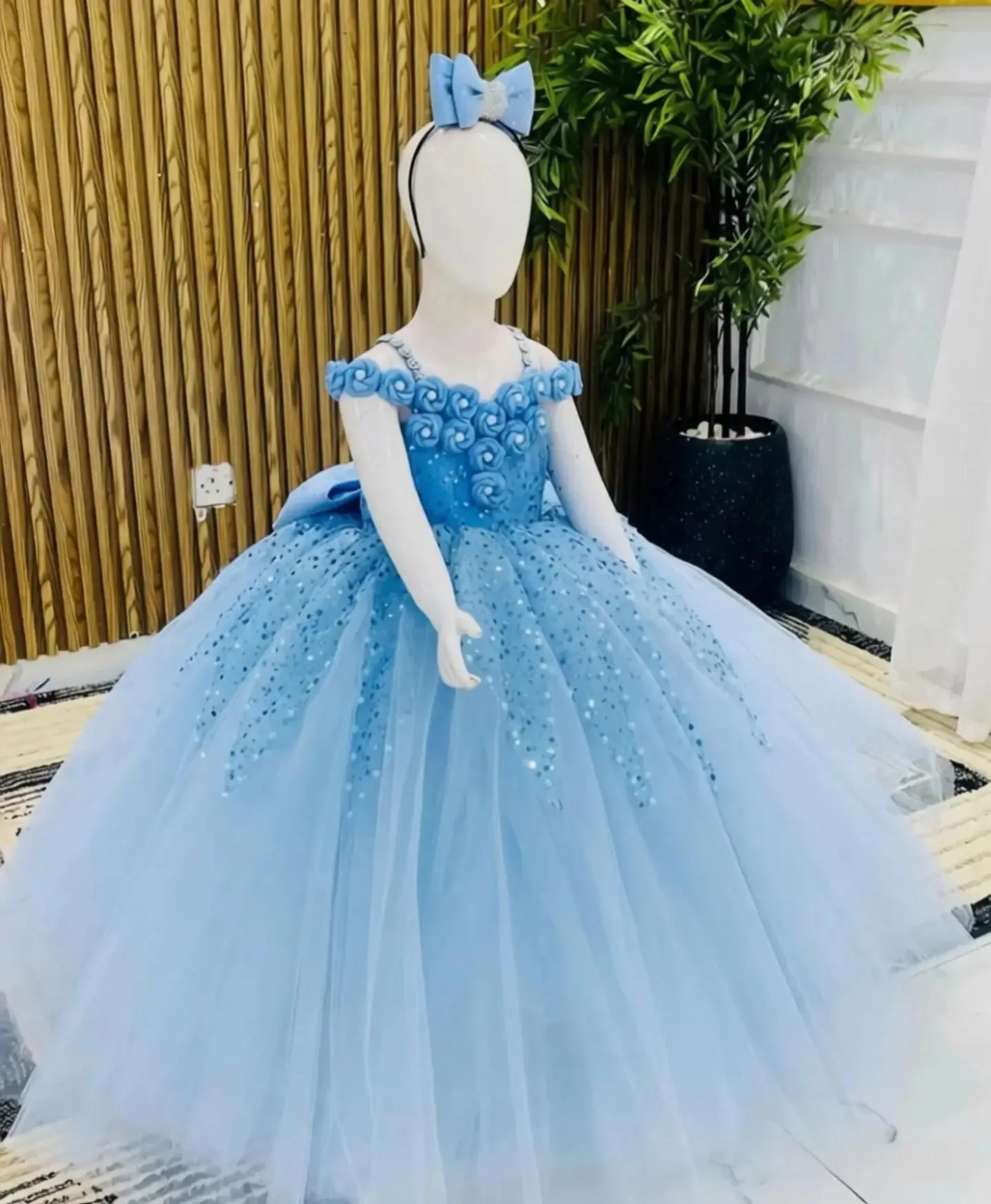 Orange Flower Girl Dress for Wedding with Floral Sequins Floor Length Light Eucharistic Girl Birthday Party Prom Customised