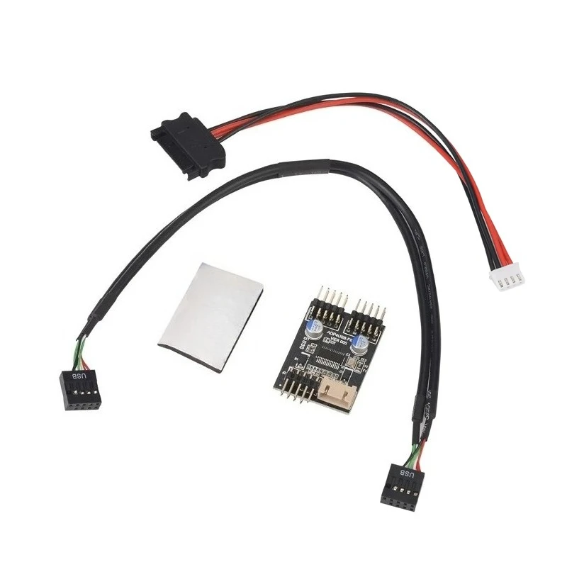9Pin USB Header 1 To 2 Card Board Desktop 9-Pin USB HUB USB2.0 9pin Connector Adapter 30cm USB 9Pin Cable + SATA Power Cable NEW