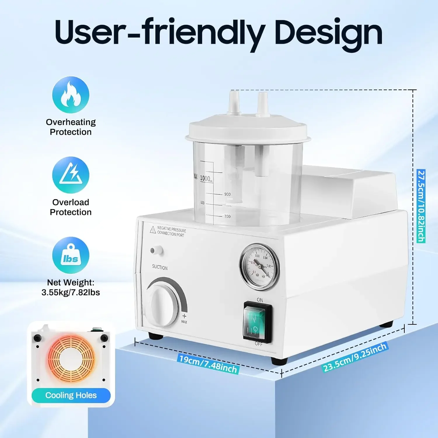 1000ML Portable Suction Unit Low Noise Vacuum Pump Machine,110V 33.8oz Electric Suction Equipment, Vacuum Pump Device for Home