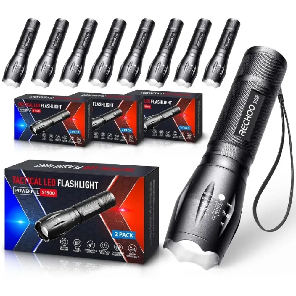 

8 Pack LED Flashlight, Bright Powerful Flash Light with 5 Lighting Modes, Zoomable Tactical Flashlights High Lumens, Waterproof