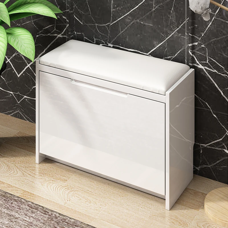 ‌Slim-Profile Entryway Shoe Organizer,High-Capacity Flip-Down Storage,Wall-Hugging Shoe Cabinet,Space-Saving Bench with Handrail