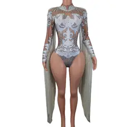 New Designer Print strass nappa pagliaccetti donna tuta corta Slim Fit Show Dance body donna Stage Performance body