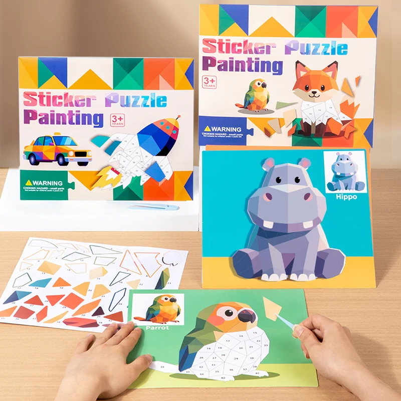 Autocollants pour enfants, dessins de Puzzle Montessori, forme de circulation animale, entraînement à la motricité Fine, planche de Puzzle, jouets éducatifs