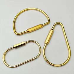 Brass Keychain With Lock Simple Car Key Ring Bag Pendant Gold Color Camping Carabiner Survival Camping Buckles Hooks Gifts