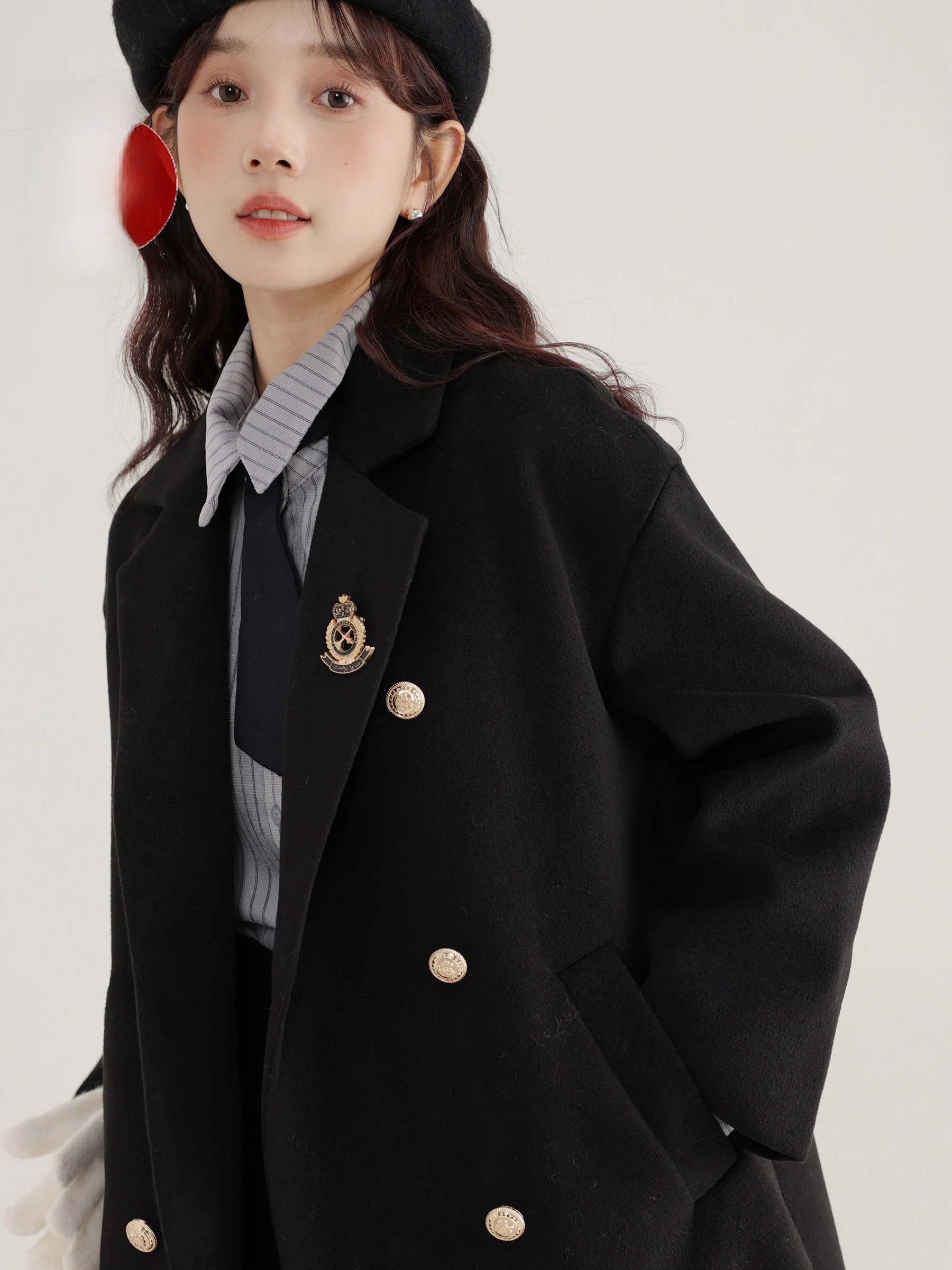 

Шерстяное пальто Bla в университетском стиле, осенне-зимняя новинка, качественная текстура, женская модная верхняя одежда Lingjiu