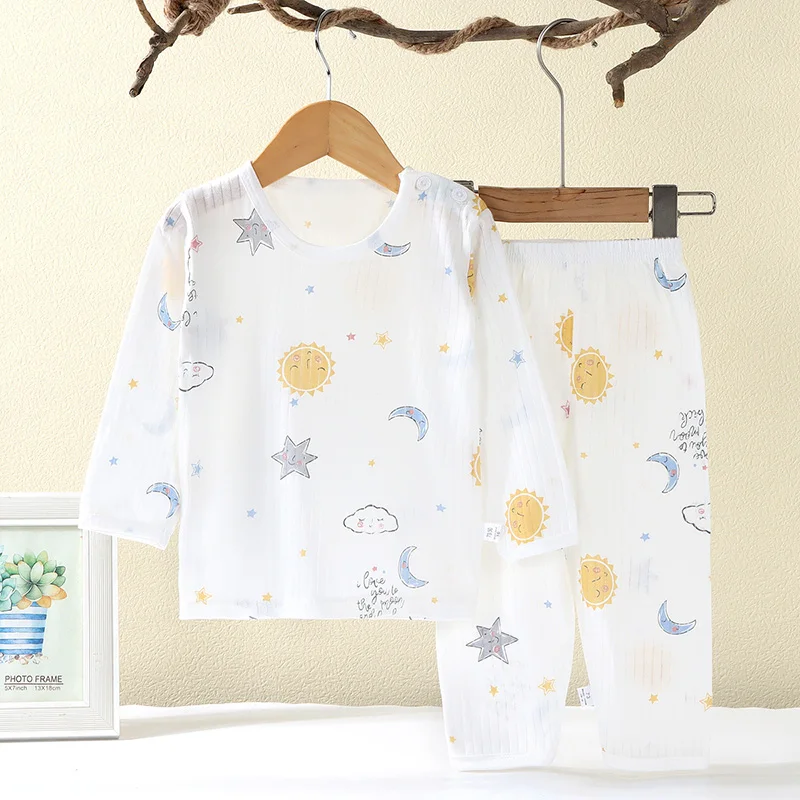 Weiches, atmungsaktives Baumwoll-Pyjama-Set für Babys und Kinder, niedliches Cartoon-Langarm-Nachtwäsche-Set für 0–5 Jahre – Detail 2