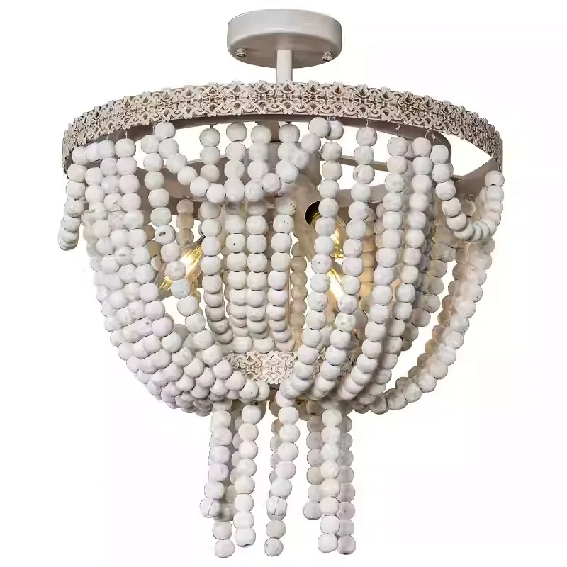 Bohemian ceiling chandelier living room wooden beads wooden chandelier
