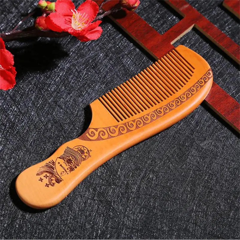 1~5PCS Natural Carved Peach Wood Comb Thickened Wood Comb Curly Massage Hair Comb Anti-static Sandalwood Hairdressing Hair