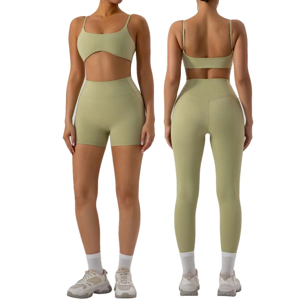 

Running Training Set Adjustable Shoulder Straps Fitness Yoga Bra & High Waist Legging/Shorts 2 Pcs Sports Set