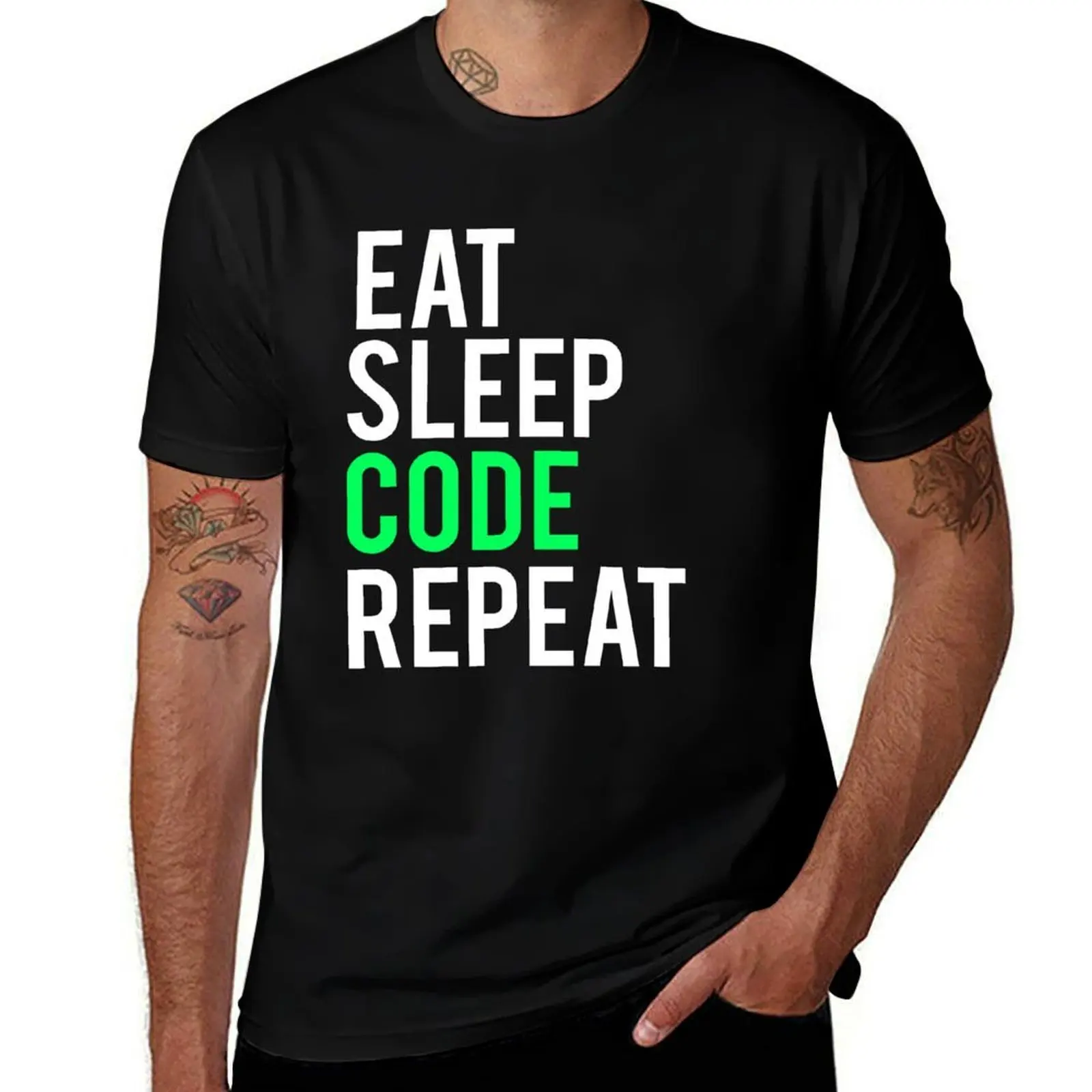 

Eat Sleep Code Repeat T-Shirt man t shirt luxury t shirt men 100% cotton luxury brand funny t shirts cotton T-shirt