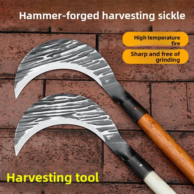 Hammer Forged Manganese Steel Sickle Dual Purpose Machete Cutting Corn Stalks Grass Branches Agricultural Weeding Clearing
