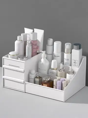 1pc White New Drawer Makeup Storage Box Dormitory Finishing Plastic Shelf Cosmetics Skin Care Dressing Table Desktop