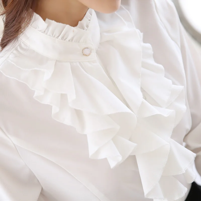 Elegant Ladies Tops Oversize 5XL Party Blouse Women Retro Vintage Victorian Gothic Lolita Long Sleeve Stand Collar Solid Shirt