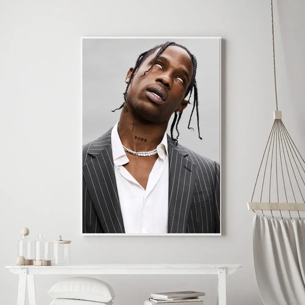 Hip Hop Singer T-Travis S-Scott Poster Vintage Prints Art Home Painting Bathroom Kitchen Bar Accessories Wall Sticker Small Size