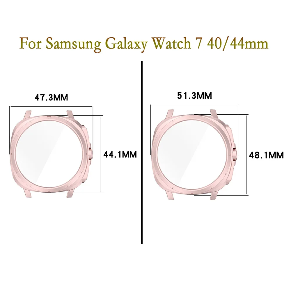 삼성 갤럭시 워치 7 용 풀 커버리지 PC 하드 케이스 커버, 고품질 강화 유리 스크린 보호대 필름 포함, 40mm, 44mm