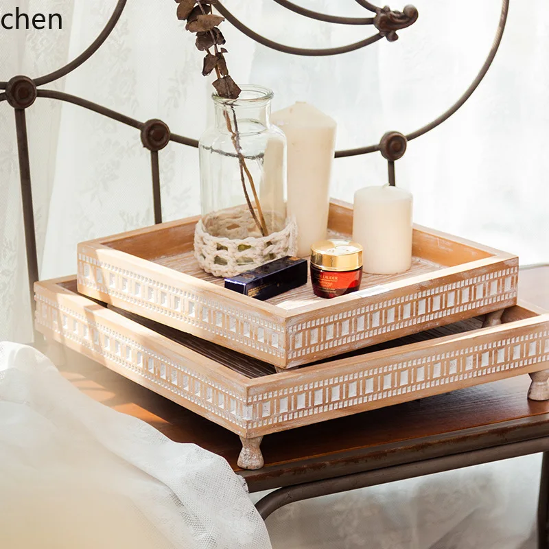 PYH modern simple light luxury vintage wooden tray aromatherapy decorative tea table ornaments