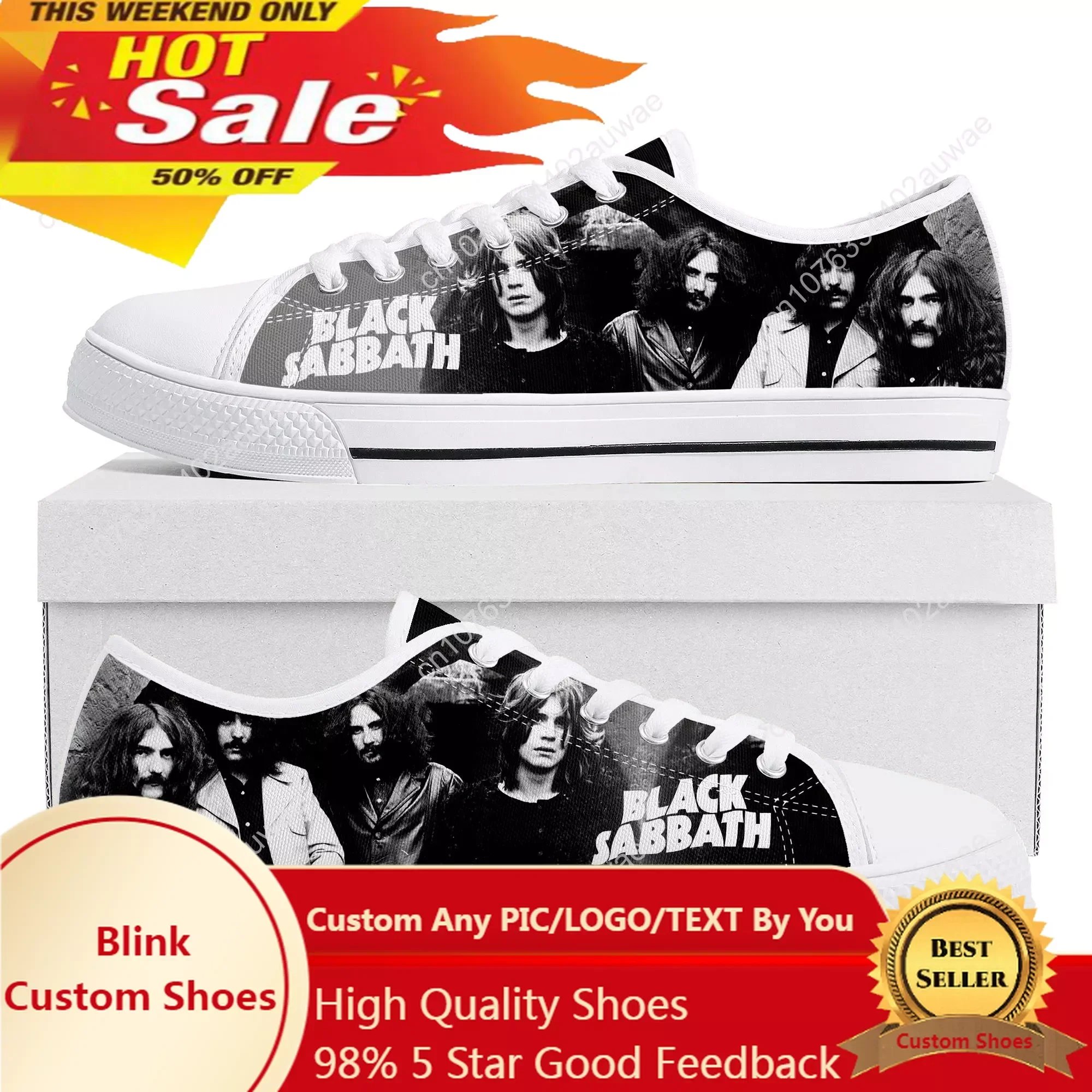 Black Heavy Metal Band Sabbath Lage Top Hoge Kwaliteit Sneakers Heren Vrouwen Tiener Canvas Sneaker Casual Paar Schoenen Custom Schoenen