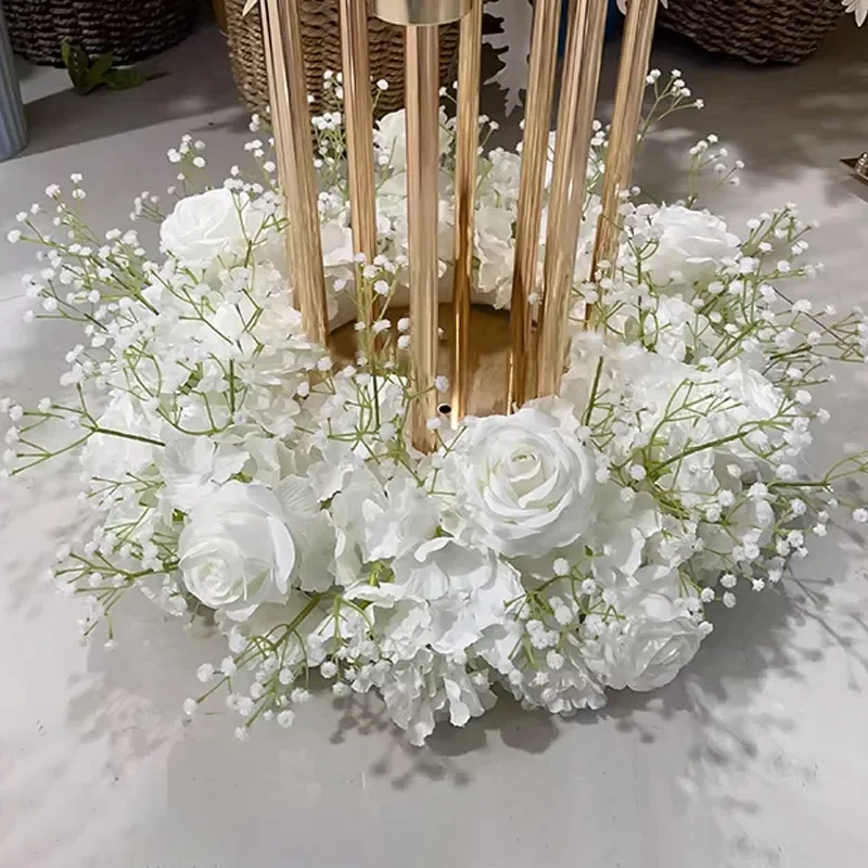 70/60/50/40/30cm Luxuriöser, individuell gestalteter blauer künstlicher Blumenball, Hochzeitstisch-Mittelstück, weißer Blumenkranz, Party-Event-Dekoration – Detail 5