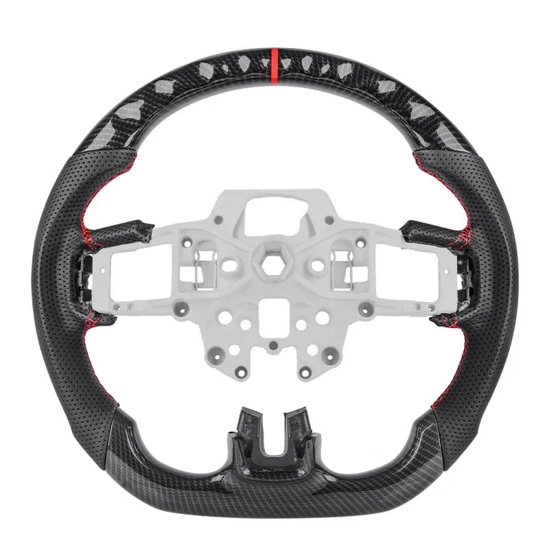 Real Carbon Fiber Steering Wheel For Ford Mustang 2015-2017 gt500 gt350 gt350R V8 3.0L Perforated Leather Racing Wheel Flat Buttom