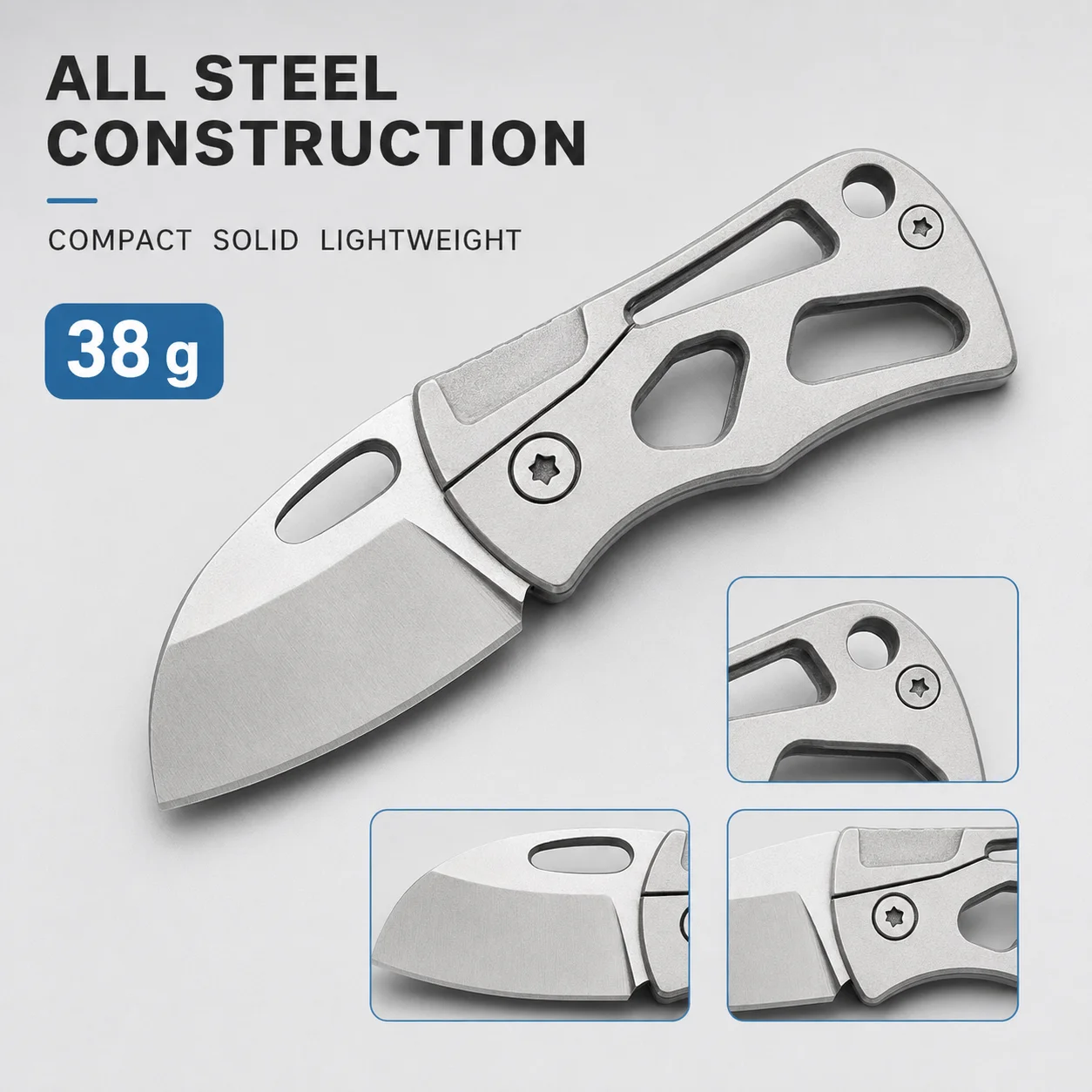Mini Folding Pocket Knife, Compact Stainless Steel EDC Utility Knife with Thumb Open, Hollow Handle Keychain Knife for Outdoor C