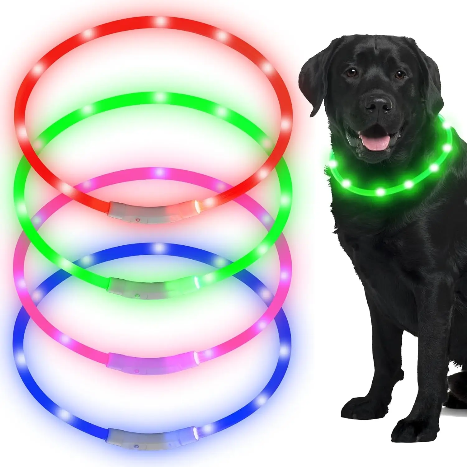 4-Pack LED Dog Collars USB Rechargeable for Night Walks, Adjustable for Small to Large Dogs, 3 Modes
