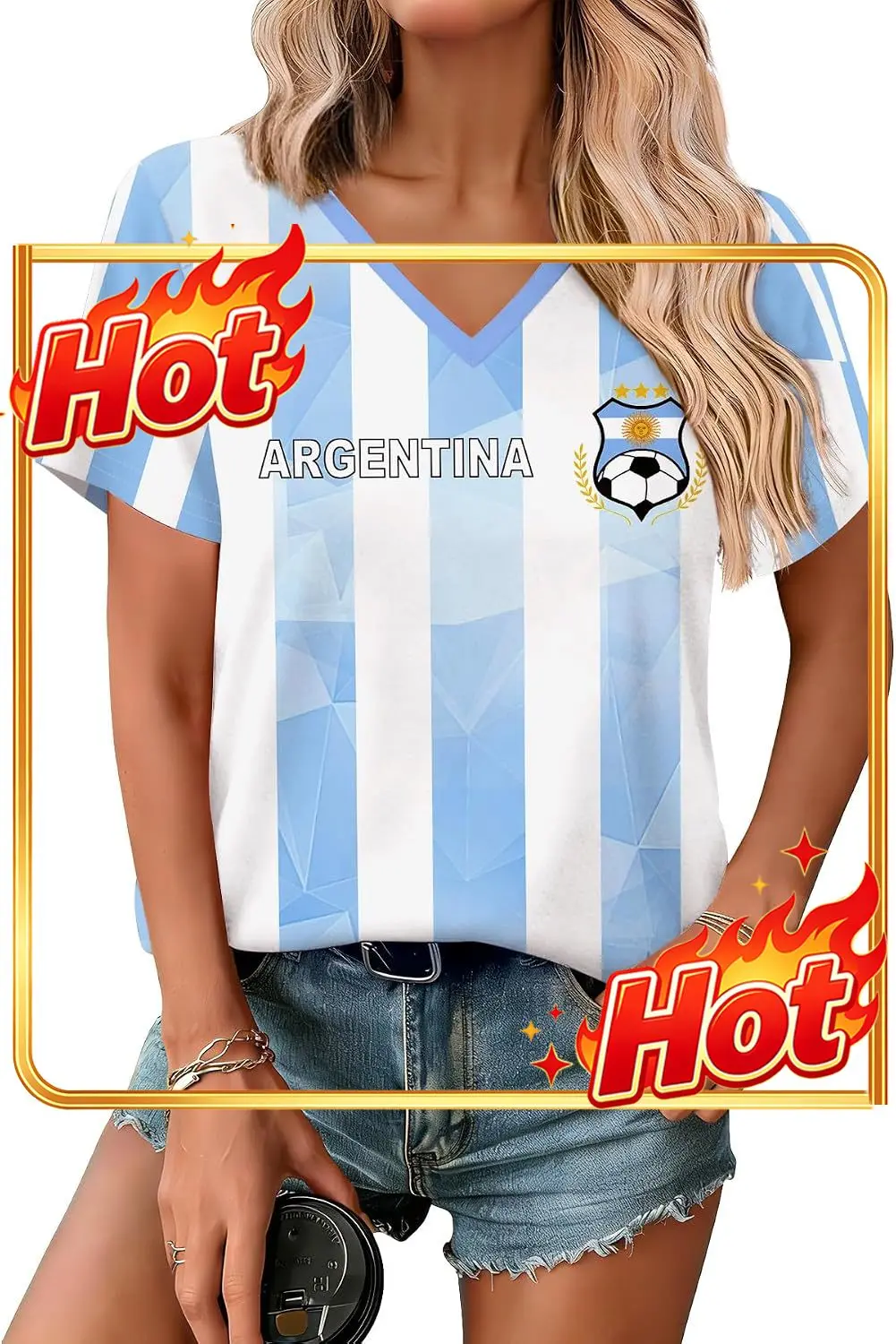 Maisolly Soccer Cup 2026 Women's Short Sleeve Graphic V-Neck Top T-Shirt