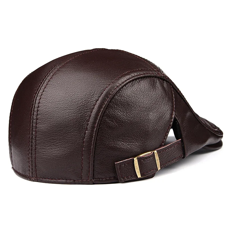 New 2024 Winter Unisex Genuine Leather Duckbill Thin Berets Hats For Men/Women Leisure Black/Brown Fitted Cabbie Bonnet